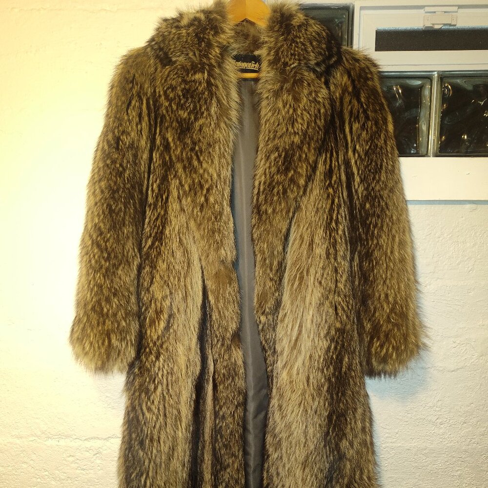 Vintage Antonovich Brown Heavy Full Length Racoon Fur Coat Size L-XL